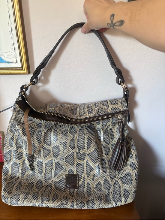 Dooney & Bourke Handbags - Dooney & Bourke Inspired Snake-Print Hobo Bag in Beige and Brown